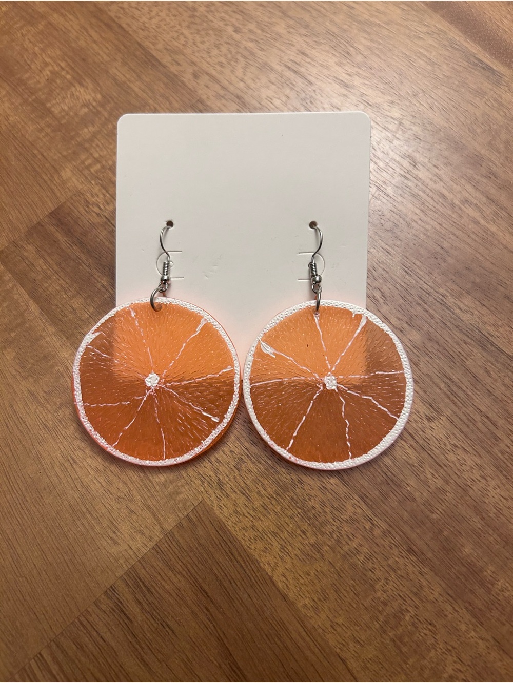 Lightweight Orange Slice Dangle Earrings - Bright Orange